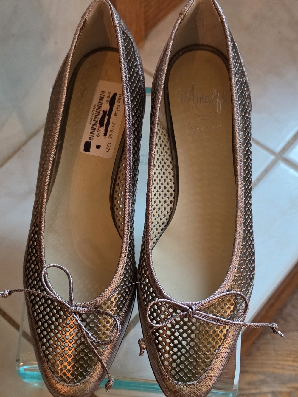 Amalfi By Rangoni Metallic Bronze Perforated Leather Ballet Flats – Size 9 NWT